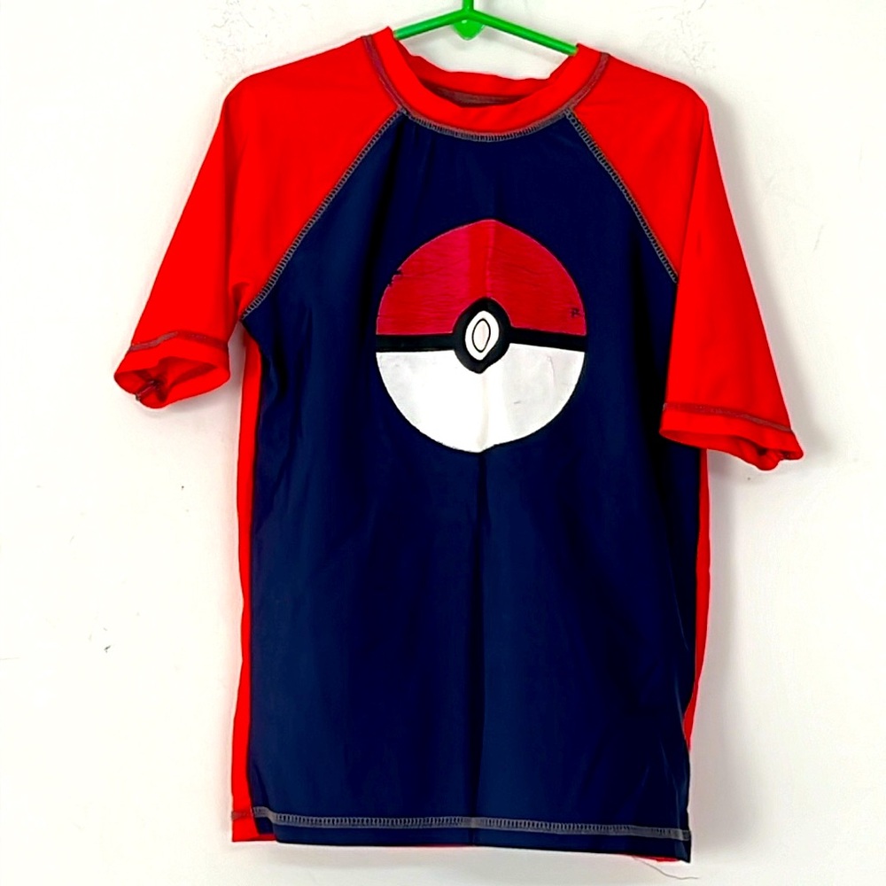 🌞 Pokemon Pikachu SPF 50 blue & red raglan sleeve crew neck jersey youth boy M